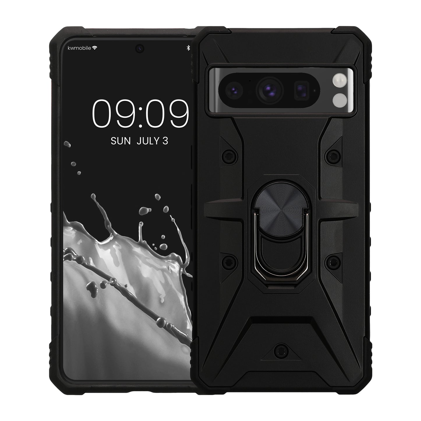 kwmobile Handyhülle kompatibel mit Google Pixel 8 Pro - stoßfeste Hülle mit Eckenschutz - Shockproof Hülle mit Fingerring aus Metall
