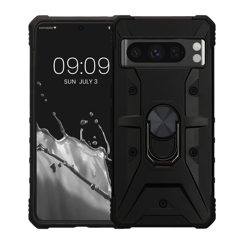 kwmobile Handyhülle kompatibel mit Google Pixel 8 Pro - stoßfeste Hülle mit Eckenschutz - Shockproof Hülle mit Fingerring aus Metall