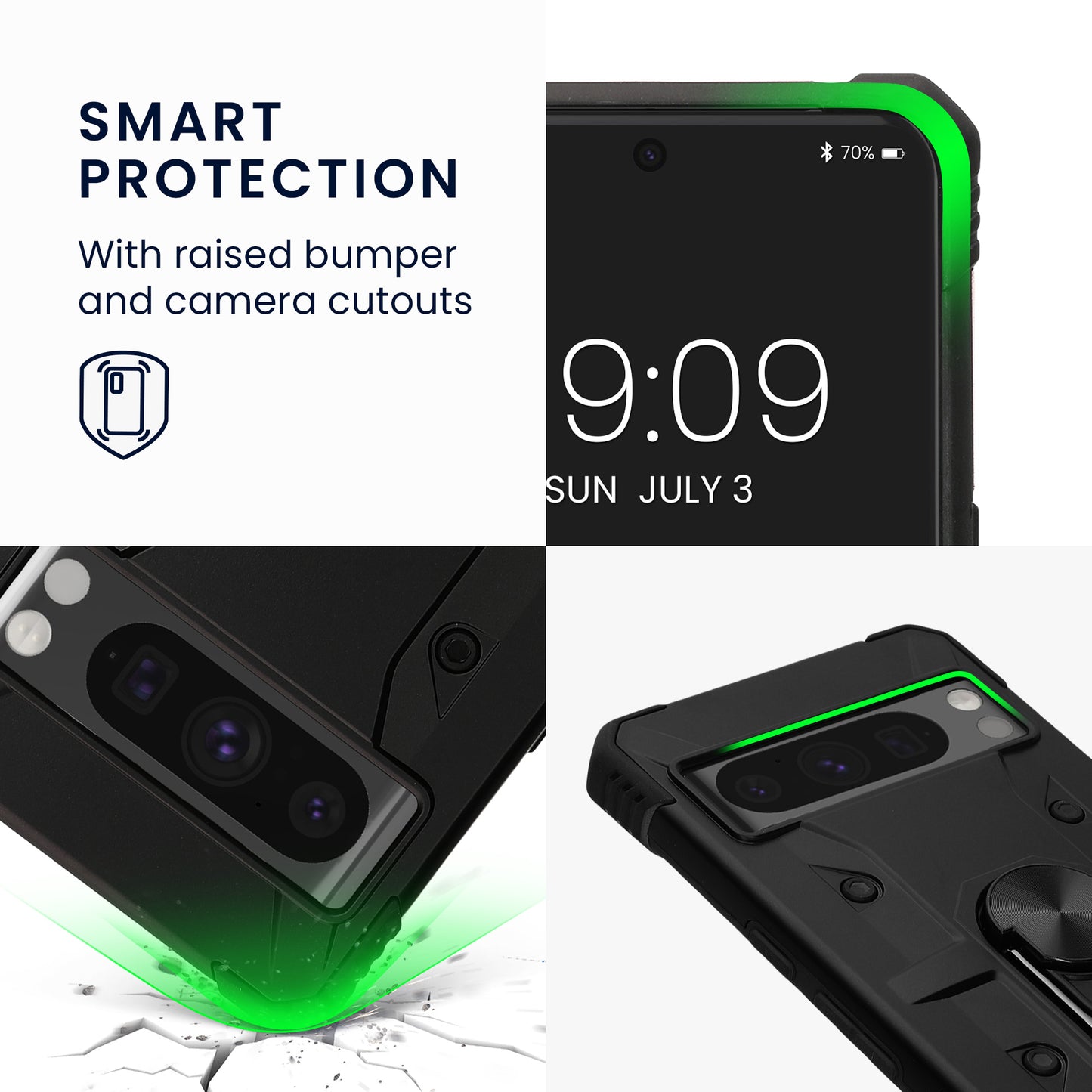 kwmobile Handyhülle kompatibel mit Google Pixel 8 Pro - stoßfeste Hülle mit Eckenschutz - Shockproof Hülle mit Fingerring aus Metall