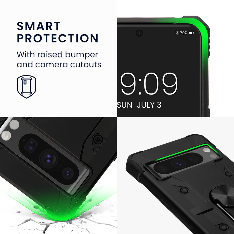 kwmobile Handyhülle kompatibel mit Google Pixel 8 Pro - stoßfeste Hülle mit Eckenschutz - Shockproof Hülle mit Fingerring aus Metall