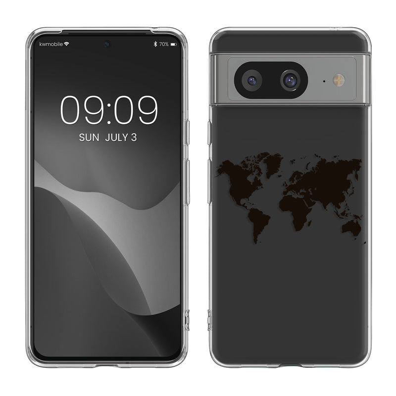 kwmobile Case kompatibel mit Google Pixel 8 - Hülle Silikon transparent Travel Umriss Schwarz Transparent Schwarz  [dsg02]