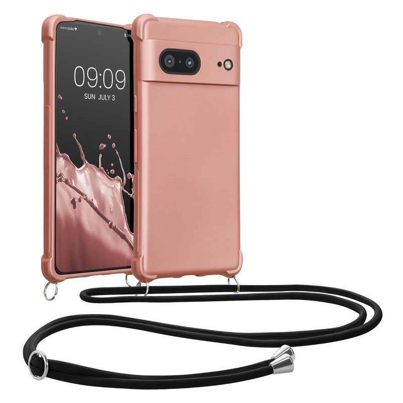 kwmobile Necklace Case kompatibel mit Google Pixel 7 Hülle - Cover mit Kordel zum Umhängen - Silikon Schutzhülle Metallic Rosegold Metallic Rosegold  