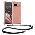 kwmobile Necklace Case kompatibel mit Google Pixel 7a Hülle - Cover mit Kordel zum Umhängen - Silikon Schutzhülle Metallic Rosegold Metallic Rosegold  