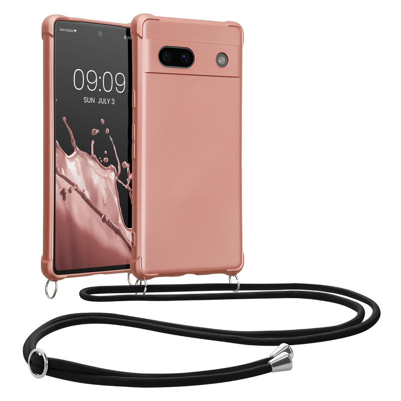 kwmobile Necklace Case kompatibel mit Google Pixel 7a Hülle - Cover mit Kordel zum Umhängen - Silikon Schutzhülle Metallic Rosegold Metallic Rosegold  