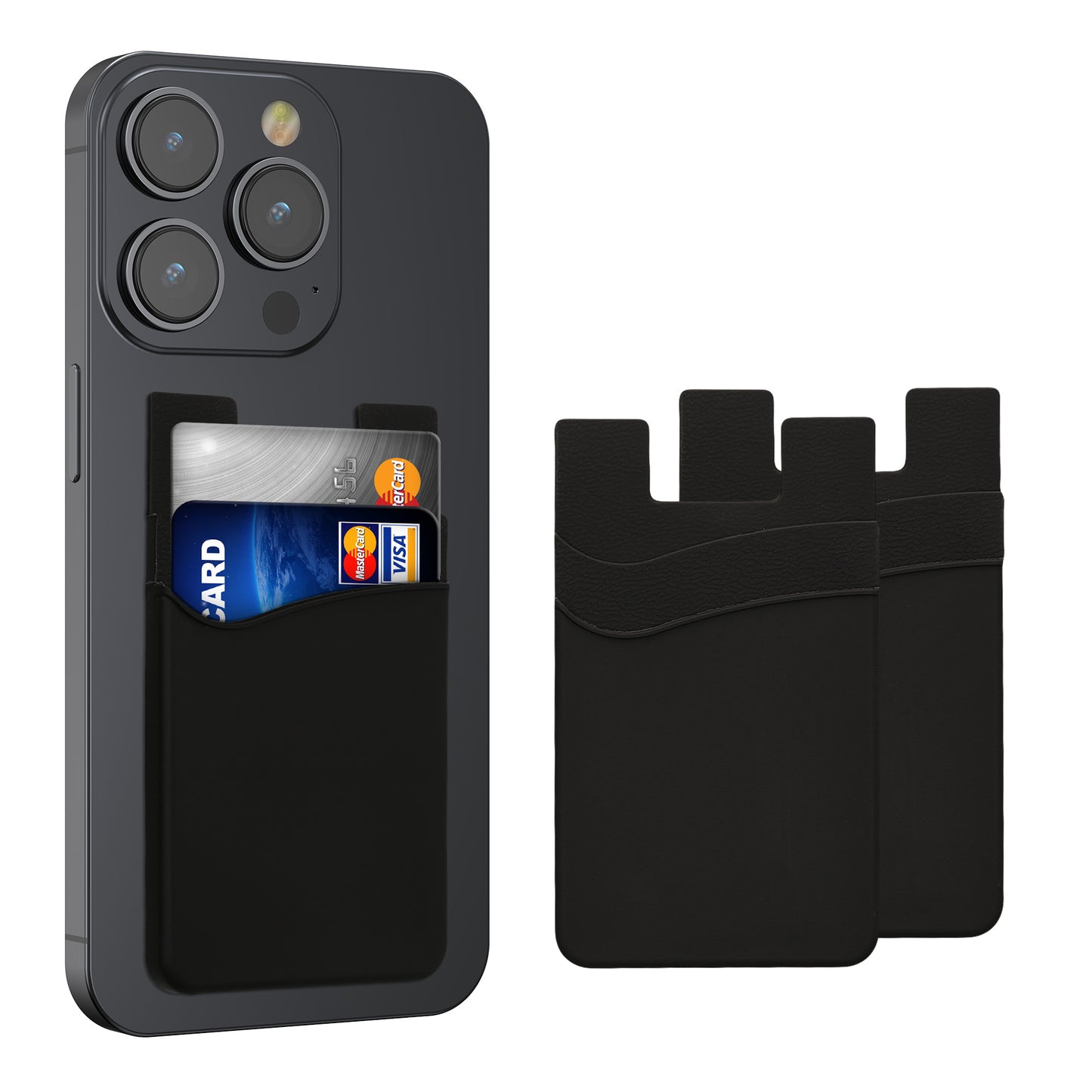kwmobile 3x Stick-on Kartenhalter für Kreditkarten - Silikon Halter - 5,7 x 9,8 cm - für bis zu 4 Karten oder Bargeld - Wallet in Schwarz Schwarz Schwarz Schwarz  [dsg01]