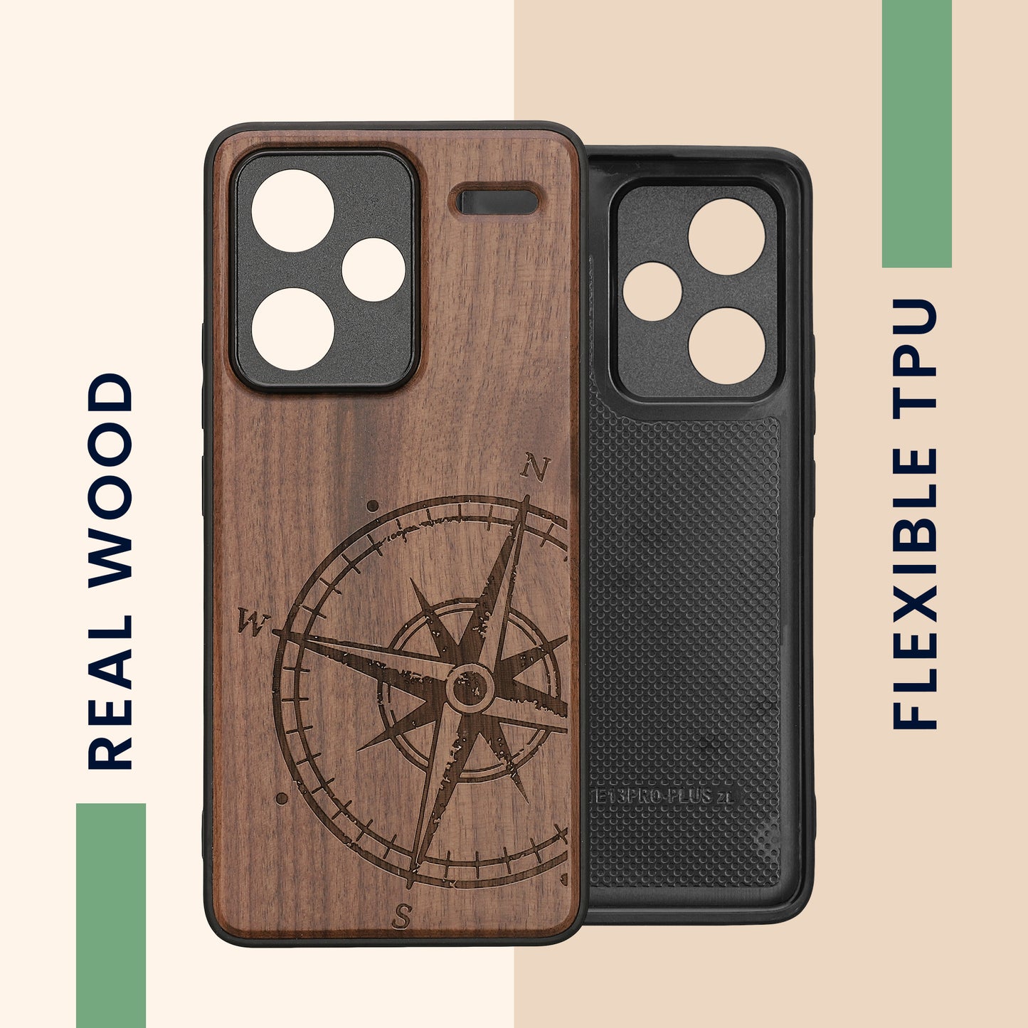 kwmobile Hülle kompatibel mit Xiaomi Redmi Note 13 Pro+ 5G / Redmi Note 13 Pro Plus 5G Hülle - Handy Cover - TPU Handyhülle Kompass Vintage