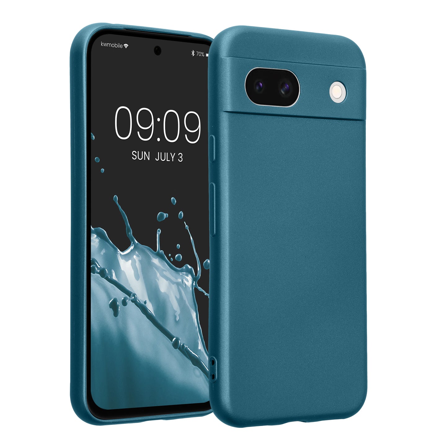 kwmobile Handyhülle kompatibel mit Google Pixel 8a Hülle - weiche Silikon Case metallisch schimmernd in Metallic Karibikblau Metallic Karibikblau  