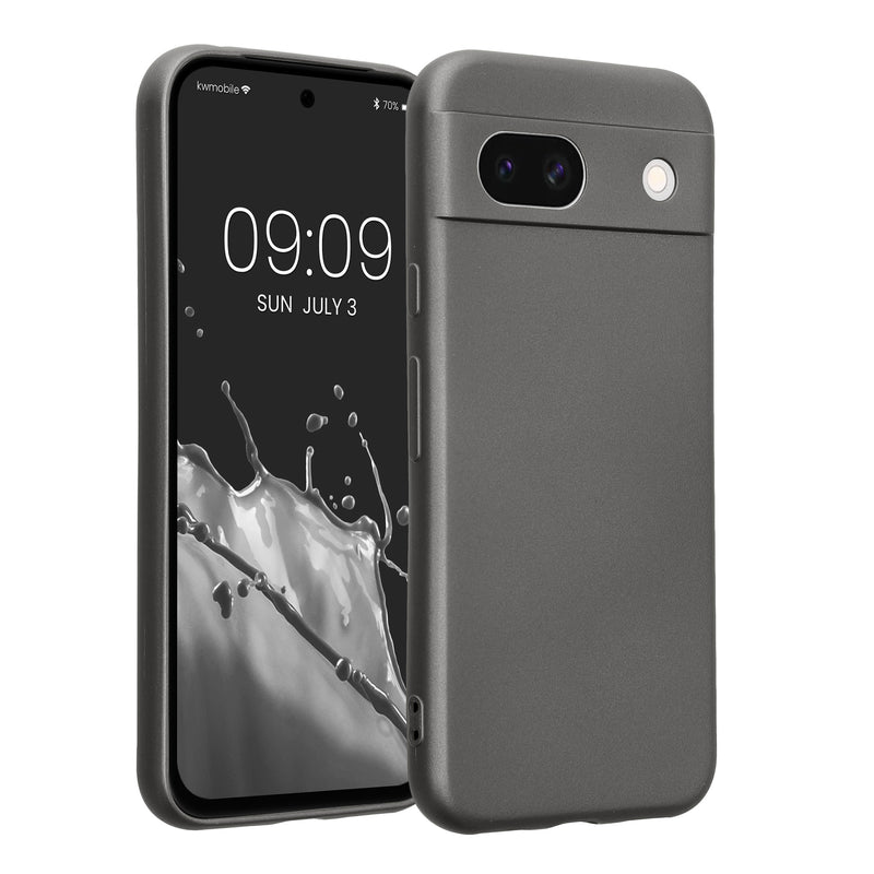 kwmobile Handyhülle kompatibel mit Google Pixel 8a Hülle - weiche Silikon Case metallisch schimmernd in Metallic Grau Metallic Grau  