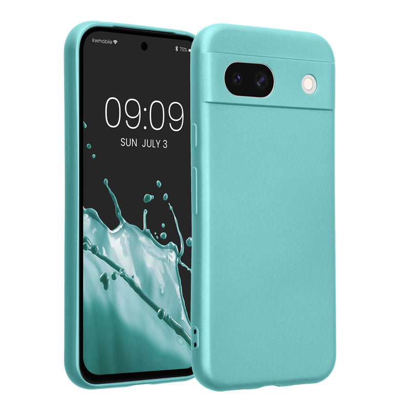 kwmobile Handyhülle kompatibel mit Google Pixel 8a Hülle - weiche Silikon Case metallisch schimmernd in Metallic Mintgrün Metallic Mintgrün  