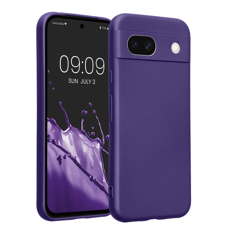 kwmobile Handyhülle kompatibel mit Google Pixel 8a Hülle - weiche Silikon Case metallisch schimmernd in Metallic Blauviolett Metallic Blauviolett  