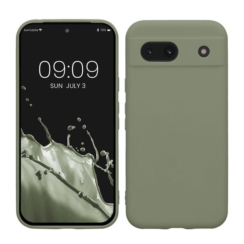 kwmobile Handyhülle kompatibel mit Google Pixel 8a Hülle - Handy Case aus weichem Silikon in Graugrün Graugrün  