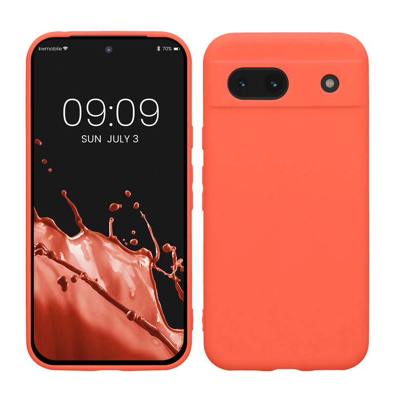 kwmobile Handyhülle kompatibel mit Google Pixel 8a Hülle - Handy Case aus weichem Silikon in Leuchtende Koralle Leuchtende Koralle  