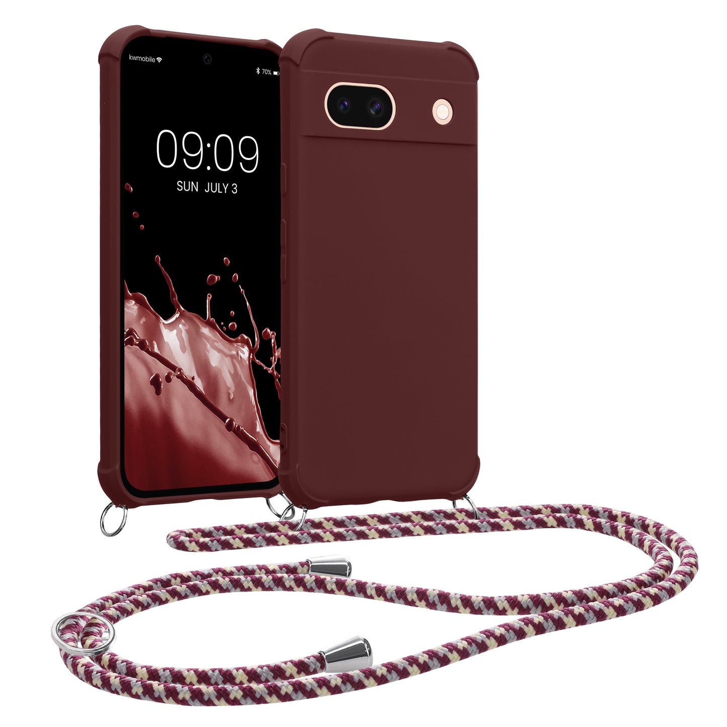 kwmobile Necklace Case kompatibel mit Google Pixel 8a Hülle - Cover mit Kordel zum Umhängen - Silikon Schutzhülle Bordeaux Violett Bordeaux Violett  