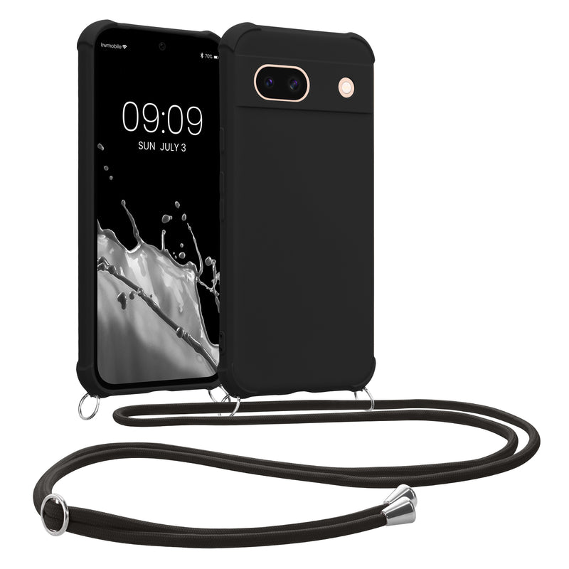 kwmobile Necklace Case kompatibel mit Google Pixel 8a Hülle - Cover mit Kordel zum Umhängen - Silikon Schutzhülle Schwarz Schwarz  