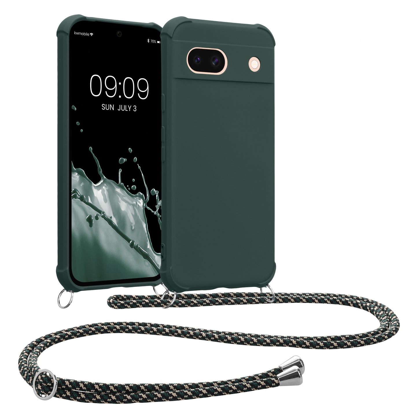 kwmobile Necklace Case kompatibel mit Google Pixel 8a Hülle - Cover mit Kordel zum Umhängen - Silikon Schutzhülle Moosgrün Moosgrün  