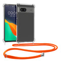 kwmobile Necklace Case kompatibel mit Google Pixel 8a Hülle - Silikon Cover mit Handykette - Band Handyhülle Transparent Neon Orange Transparent  [dsg03]