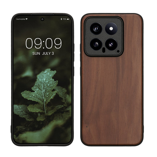 kwmobile Hülle kompatibel mit Xiaomi 14 5G Hülle - Holz Case - stoßfestes Handy Cover - TPU Handyhülle in Braun Braun  