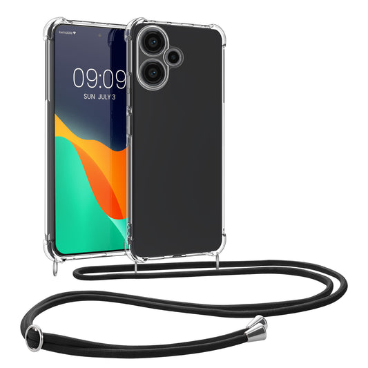 kwmobile Necklace Case kompatibel mit Xiaomi Redmi Note 13 Pro+ 5G / Redmi Note 13 Pro Plus 5G Hülle - Silikon Cover mit Handykette - Band Handyhülle Transparent Schwarz Transparent  [dsg01]