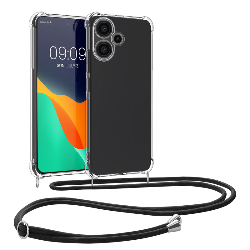 kwmobile Necklace Case kompatibel mit Xiaomi Redmi Note 13 Pro+ 5G / Redmi Note 13 Pro Plus 5G Hülle - Silikon Cover mit Handykette - Band Handyhülle Transparent Schwarz Transparent  [dsg01]