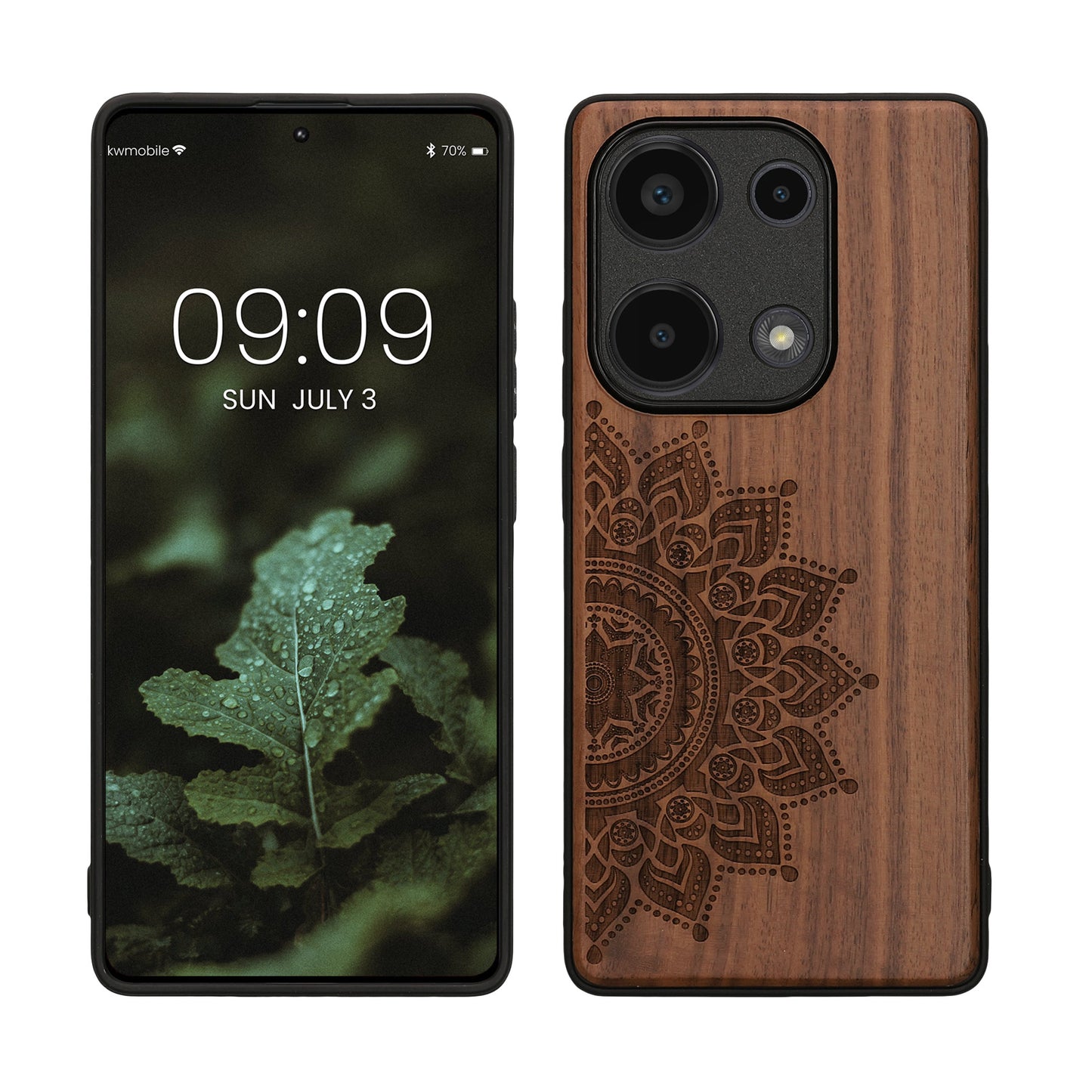 kwmobile Hülle kompatibel mit Xiaomi Redmi Note 13 Pro 4G Hülle - Holz Case - Handy Cover - TPU Handyhülle in Dunkelbraun Aufgehende Sonne Dunkelbraun  [dsg02]