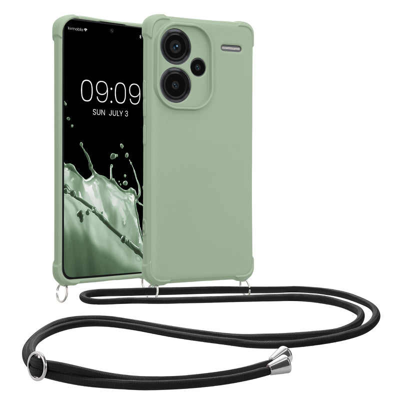 kwmobile Necklace Case kompatibel mit Xiaomi Redmi Note 13 Pro+ 5G / Redmi Note 13 Pro Plus 5G Hülle - Cover mit Kordel zum Umhängen - Silikon Schutzhülle Graugrün Graugrün  