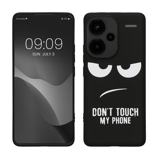 kwmobile Hülle kompatibel mit Xiaomi Redmi Note 13 Pro+ 5G / Redmi Note 13 Pro Plus 5G - Handyhülle Silikon Case - Don't touch my Phone Weiß Schwarz Weiß  [dsg01]