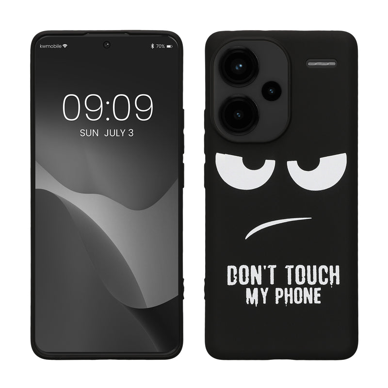 kwmobile Hülle kompatibel mit Xiaomi Redmi Note 13 Pro+ 5G / Redmi Note 13 Pro Plus 5G - Handyhülle Silikon Case - Don't touch my Phone Weiß Schwarz Weiß  [dsg01]