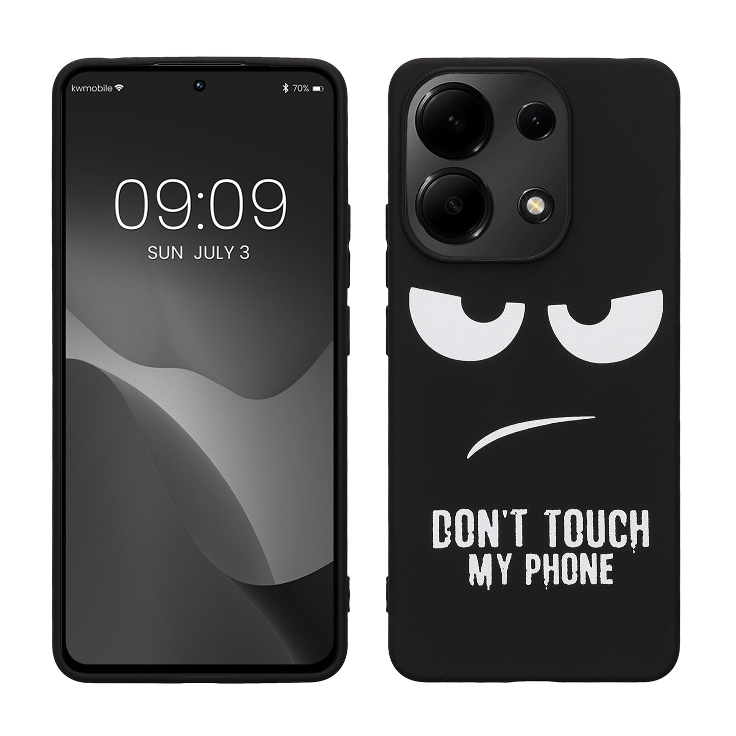 kwmobile Hülle kompatibel mit Xiaomi Redmi Note 13 4G - Handyhülle Silikon Case - Don't touch my Phone Weiß Schwarz Weiß  [dsg01]