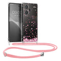 kwmobile Necklace Case kompatibel mit Xiaomi Redmi Note 13 Pro+ 5G / Redmi Note 13 Pro Plus 5G Hülle - Silikon Cover mit Handykette - Rosa Dunkelbraun Transparent Kirschblütenblätter Rosa  [dsg01]