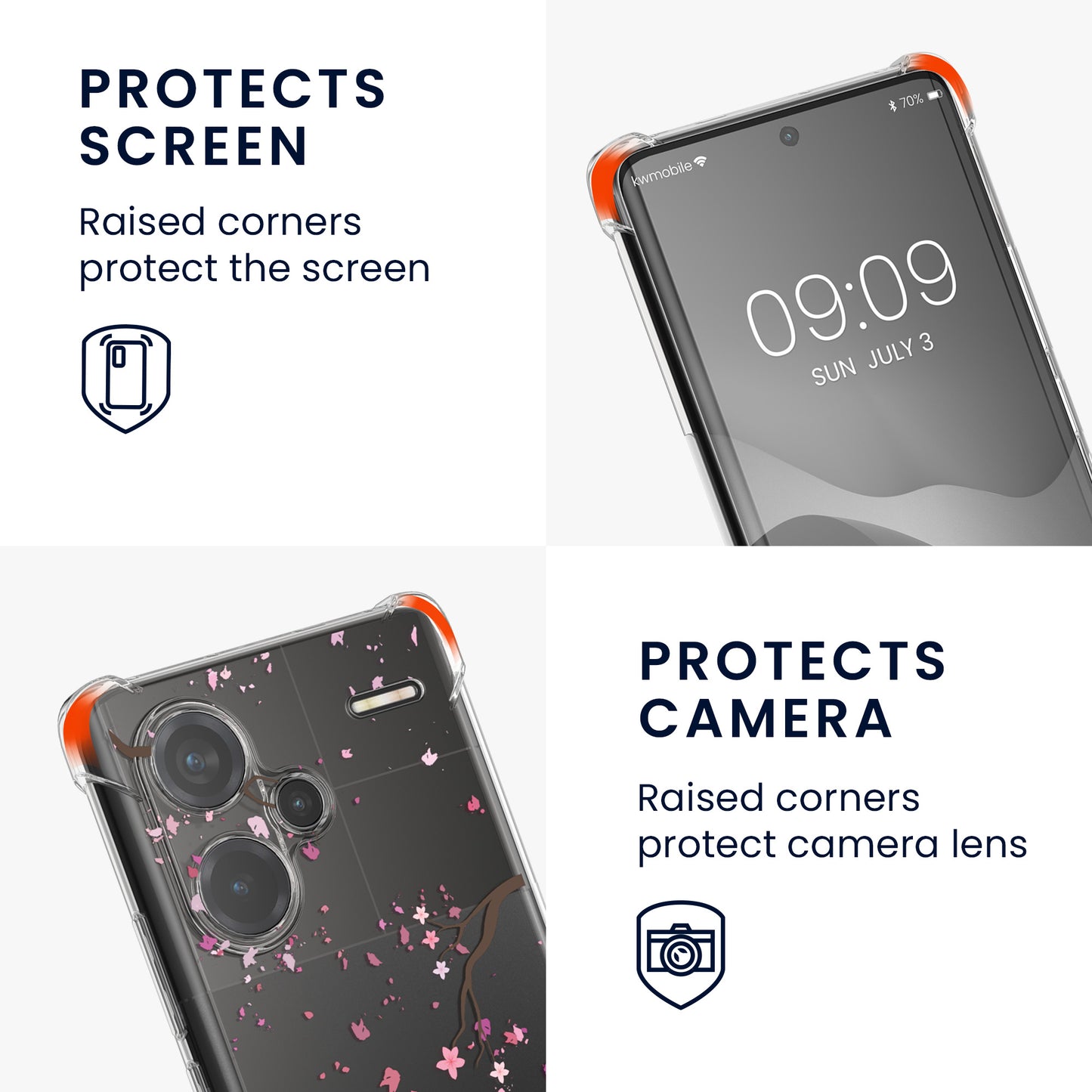 kwmobile Necklace Case kompatibel mit Xiaomi Redmi Note 13 Pro+ 5G / Redmi Note 13 Pro Plus 5G Hülle Silikon Cover mit Handykette Transparent Kirschblütenblätter