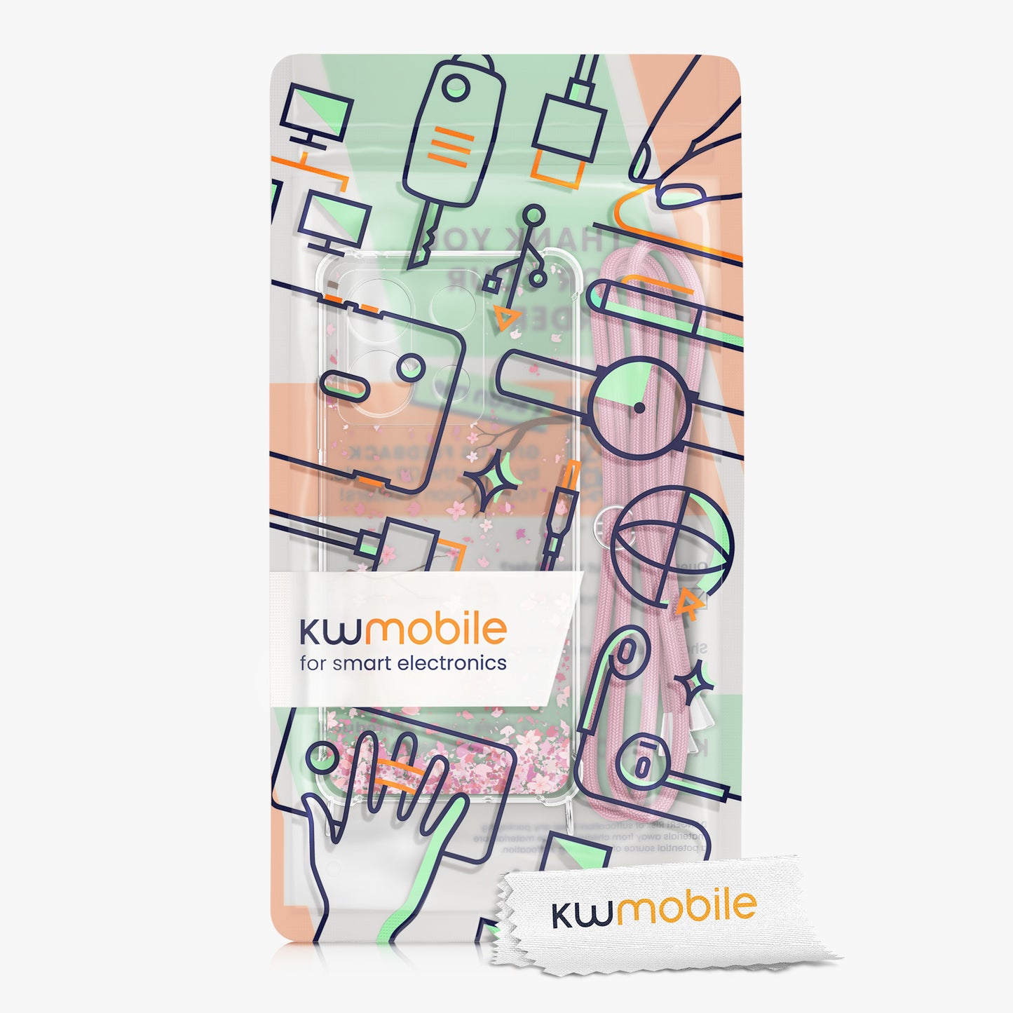 kwmobile Necklace Case kompatibel mit Xiaomi Redmi Note 13 5G Hülle Silikon Cover mit Handykette Kirschblütenblätter