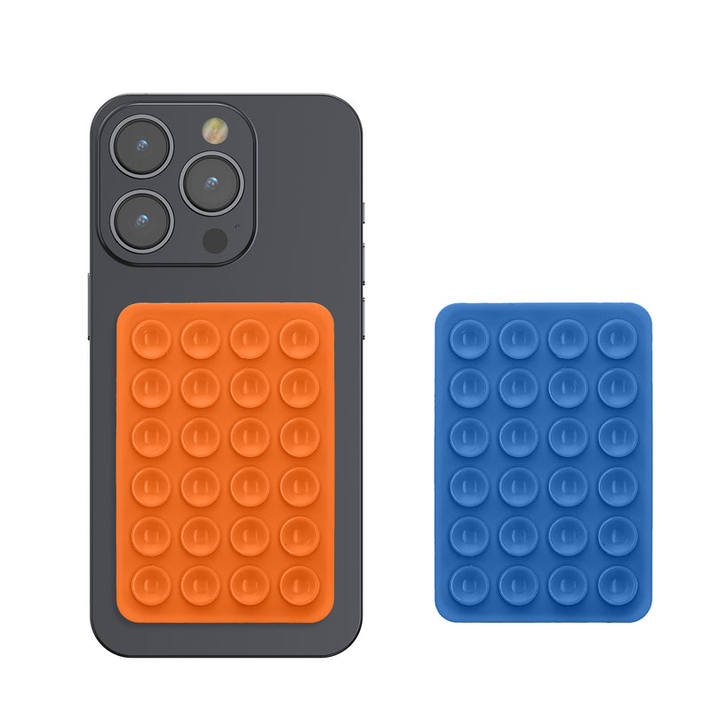 kwmobile 2x Silikon Saugnapf Handyhalterung - Handy Halter selbstklebend - 5,5 x 8cm - Universal Halterung für Handyhüllen - Kompatibel mit iPhone und Android - Orange Blau Orange  