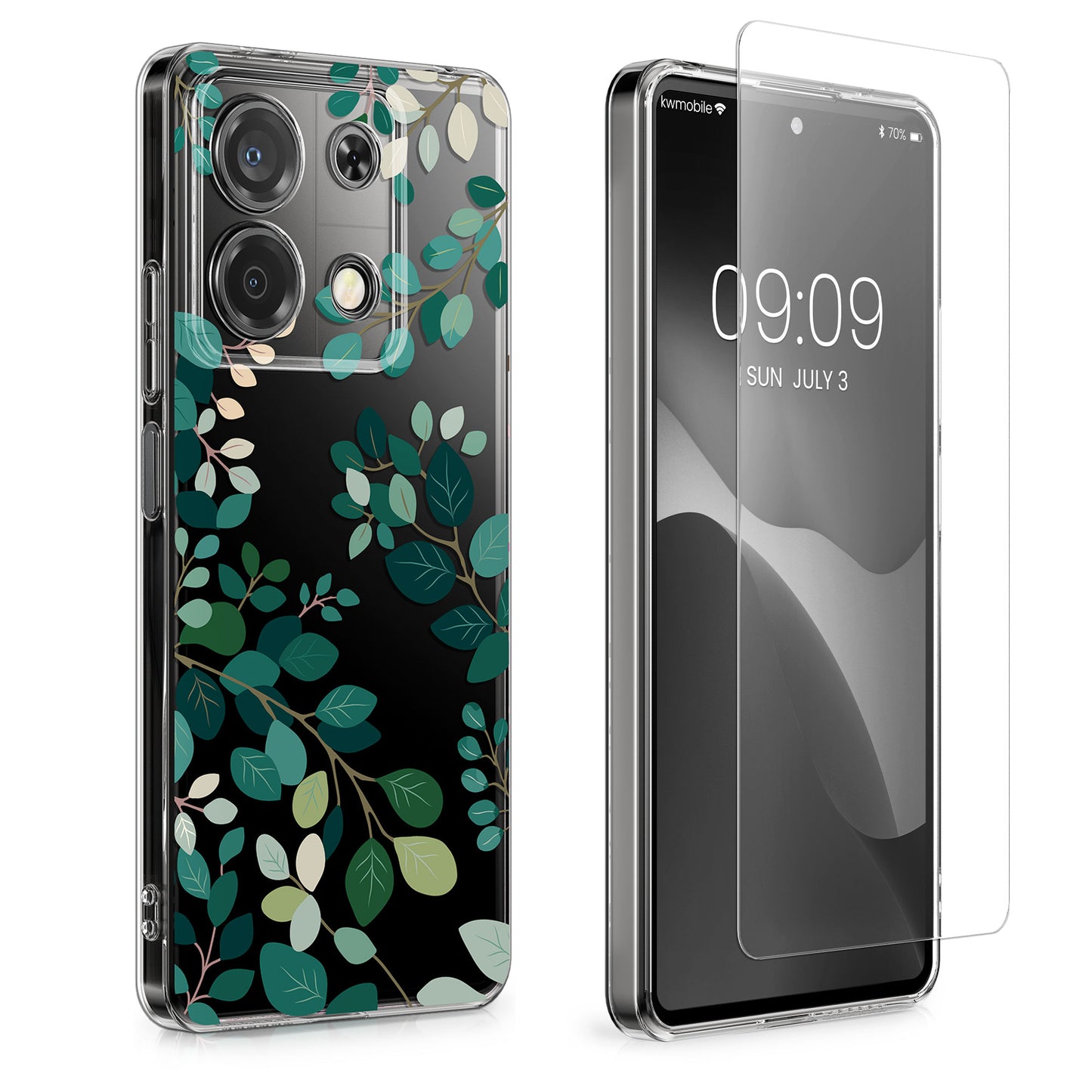 kwmobile Hülle kompatibel mit Xiaomi Redmi Note 13 Pro 5G / Poco X6 5G Handyhülle - Mit Glas Schutzfolie - Kirschblütenblätter