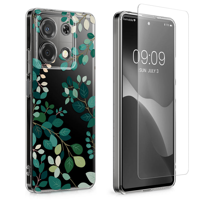 kwmobile Hülle kompatibel mit Xiaomi Redmi Note 13 Pro 5G / Poco X6 5G Handyhülle - Mit Glas Schutzfolie - Kirschblütenblätter