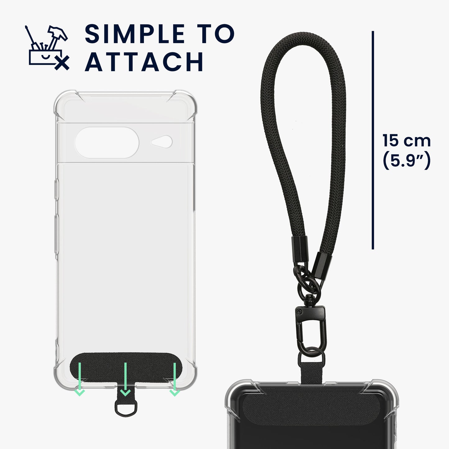 kwmobile Handy Case kompatibel mit Google Pixel 8 Hülle Schutzhülle mit Kantenschutz und abnehmbarem Armband inkl. 2 Pads