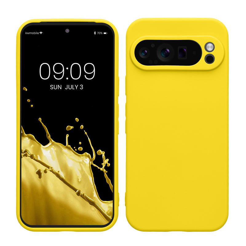kwmobile Handyhülle kompatibel mit Google Pixel 9 Pro Hülle - Handy Case aus weichem Silikon in Strahlend Gelb Strahlend Gelb  
