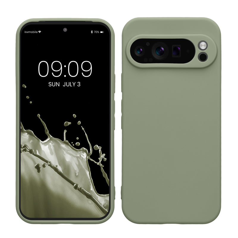 kwmobile Handyhülle kompatibel mit Google Pixel 9 Pro Hülle - Handy Case aus weichem Silikon in Graugrün Graugrün  