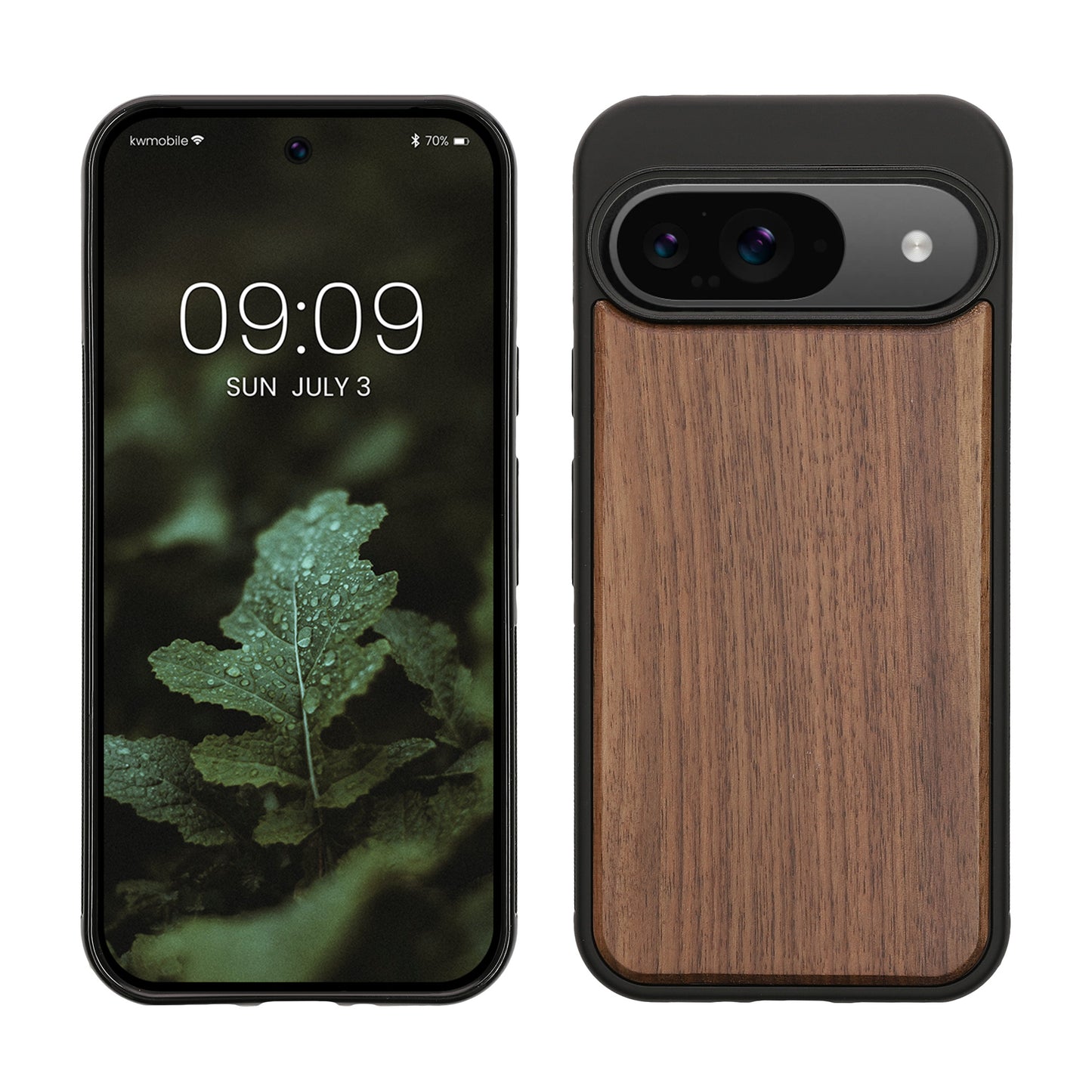 kwmobile Hülle kompatibel mit Google Pixel 9 / Pixel 9 Pro Hülle - Holz Case - stoßfestes Handy Cover - TPU Handyhülle in Dunkelbraun Walnussholz Dunkelbraun  
