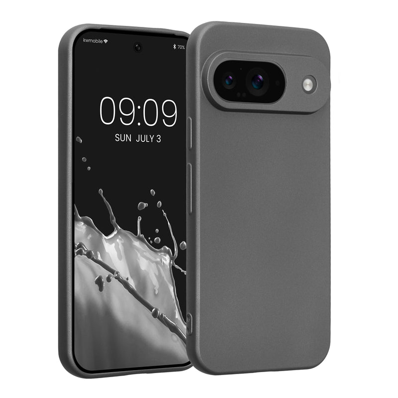 kwmobile Handyhülle kompatibel mit Google Pixel 9 Hülle - weiche Silikon Case metallisch schimmernd in Metallic Grau Metallic Grau  