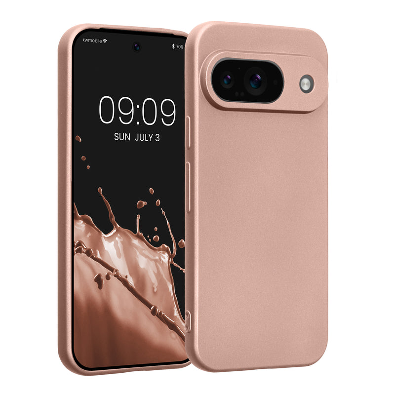 kwmobile Handyhülle kompatibel mit Google Pixel 9 Hülle - weiche Silikon Case metallisch schimmernd in Metallic Rosegold Metallic Rosegold  