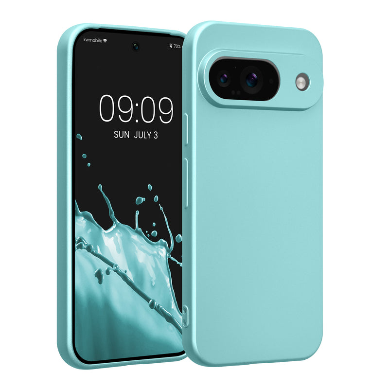 kwmobile Handyhülle kompatibel mit Google Pixel 9 Hülle - weiche Silikon Case metallisch schimmernd in Metallic Mintgrün Metallic Mintgrün  
