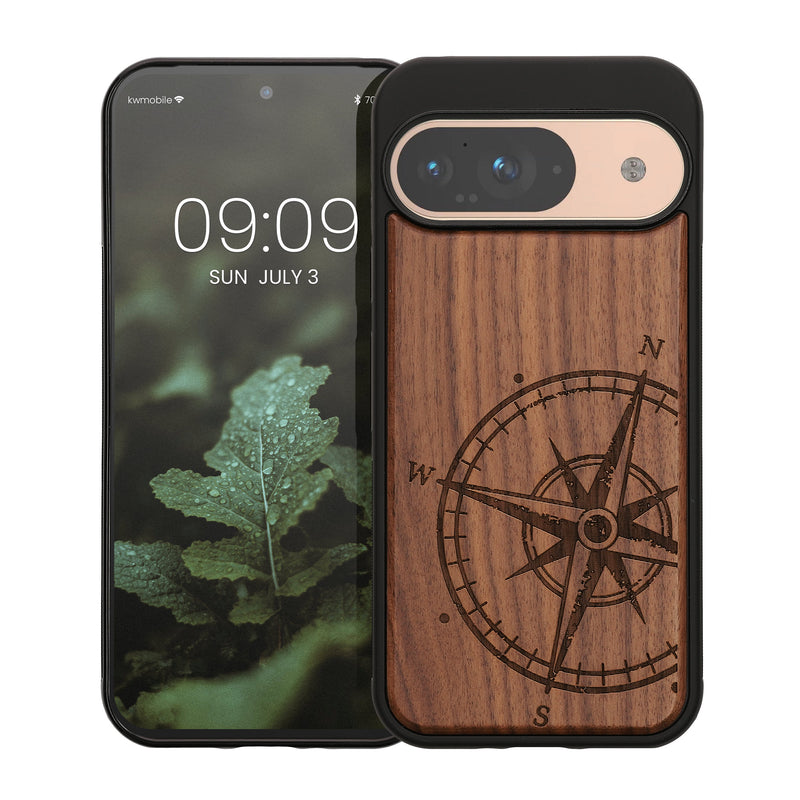 kwmobile Hülle kompatibel mit Google Pixel 9 / Pixel 9 Pro Handy Cover TPU Handyhülle Kompass Vintage