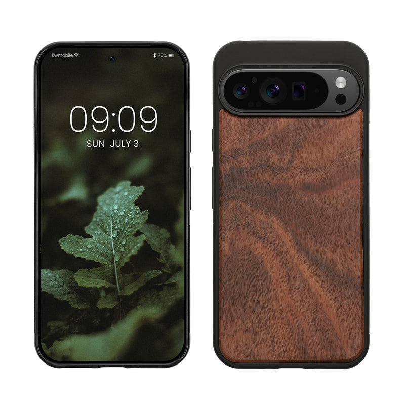 kwmobile Hülle kompatibel mit Google Pixel 9 Pro XL Hülle - Holz Case - stoßfestes Handy Cover - TPU Handyhülle in Vintage Braun Braun Akazienholz Vintage Braun  