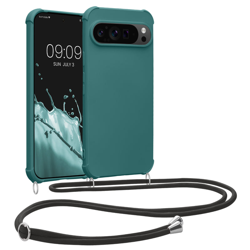 kwmobile Necklace Case kompatibel mit Google Pixel 9 / Pixel 9 Pro Hülle - Cover mit Kordel zum Umhängen - Silikon Schutzhülle Petrol Petrol  
