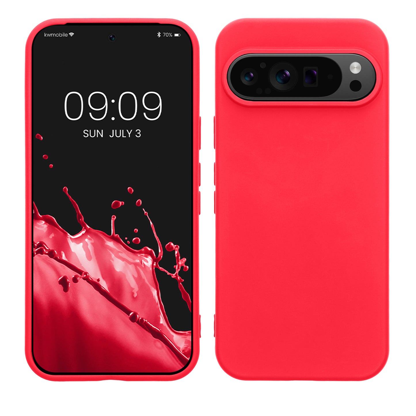 kwmobile Hülle kompatibel mit Google Pixel 9 / Pixel 9 Pro Hülle - gummierte TPU Silikon Handyhülle - Schutzhülle für kabelloses Laden - Case in Neon Pink Neon Pink  