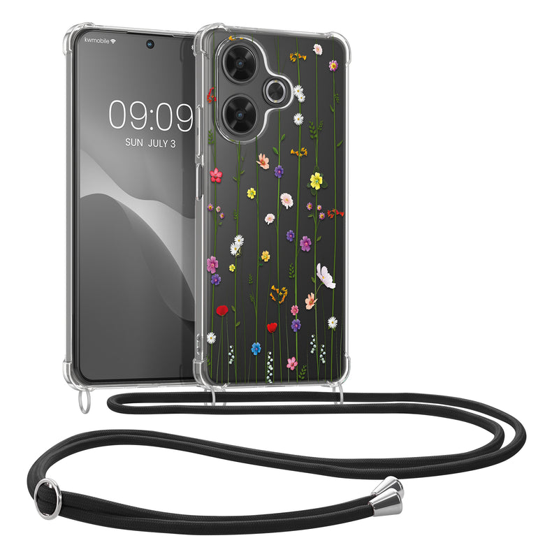 kwmobile Necklace Case kompatibel mit Xiaomi Redmi 13 Hülle - Silikon Cover mit Handykette - Mehrfarbig Transparent Wildblumen Ranke Mehrfarbig  [dsg02]