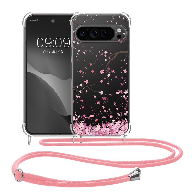 kwmobile Necklace Case kompatibel mit Google Pixel 9 Pro XL Hülle Silikon Cover mit Handykette Kirschblütenblätter