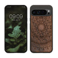 kwmobile Hülle kompatibel mit Google Pixel 9 Pro XL Hülle - Holz Case - Handy Cover - TPU Handyhülle in Dunkelbraun Indische Sonne Dunkelbraun  [dsg03]