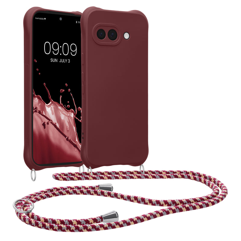 kwmobile Necklace Case kompatibel mit Google Pixel 9a Hülle - Cover mit Kordel zum Umhängen - Silikon Schutzhülle Bordeaux Violett Bordeaux Violett  
