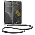 kwmobile Necklace Case kompatibel mit Google Pixel 9a Hülle - Silikon Cover mit Handykette - Gelb Grau Transparent Dschungel Gelb  [dsg01]